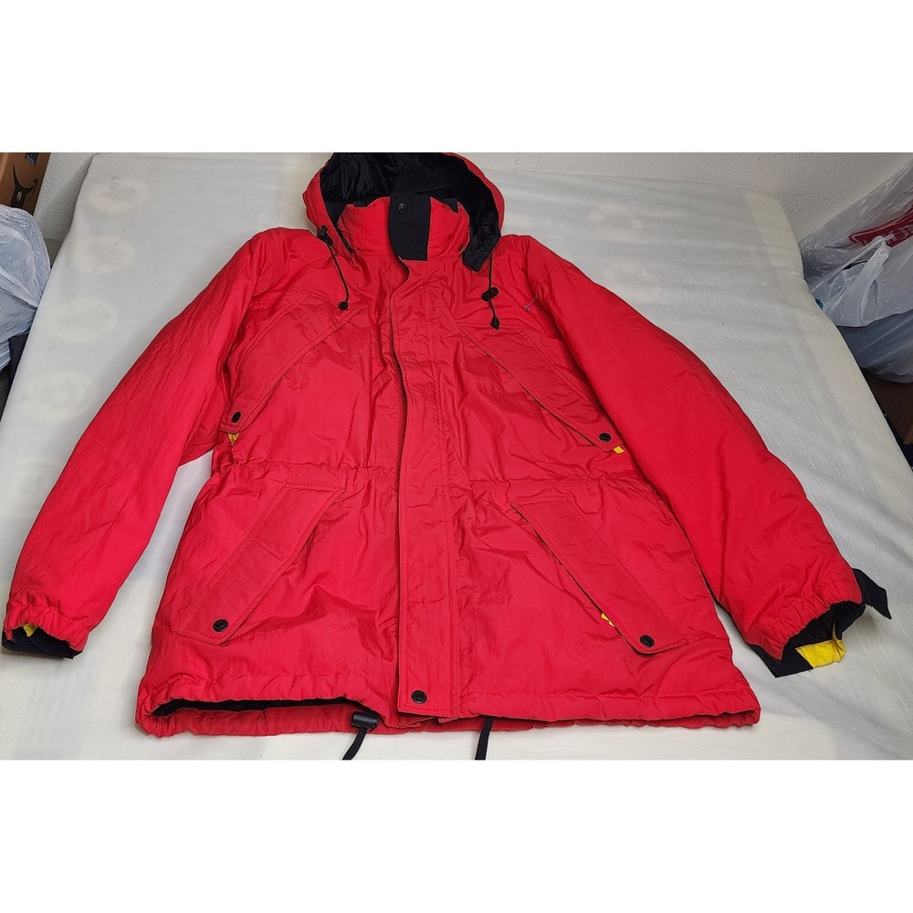 Malboro Mens Size L RED HOODED ANORAK PARKA JACKET WATER RESISTANT OUTDOOR Winte
